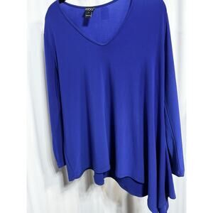 Clara Sunwoo Tunic Top Royal Blue Asymmetric Hem V-Neck Knit Jersey Blouse L USA